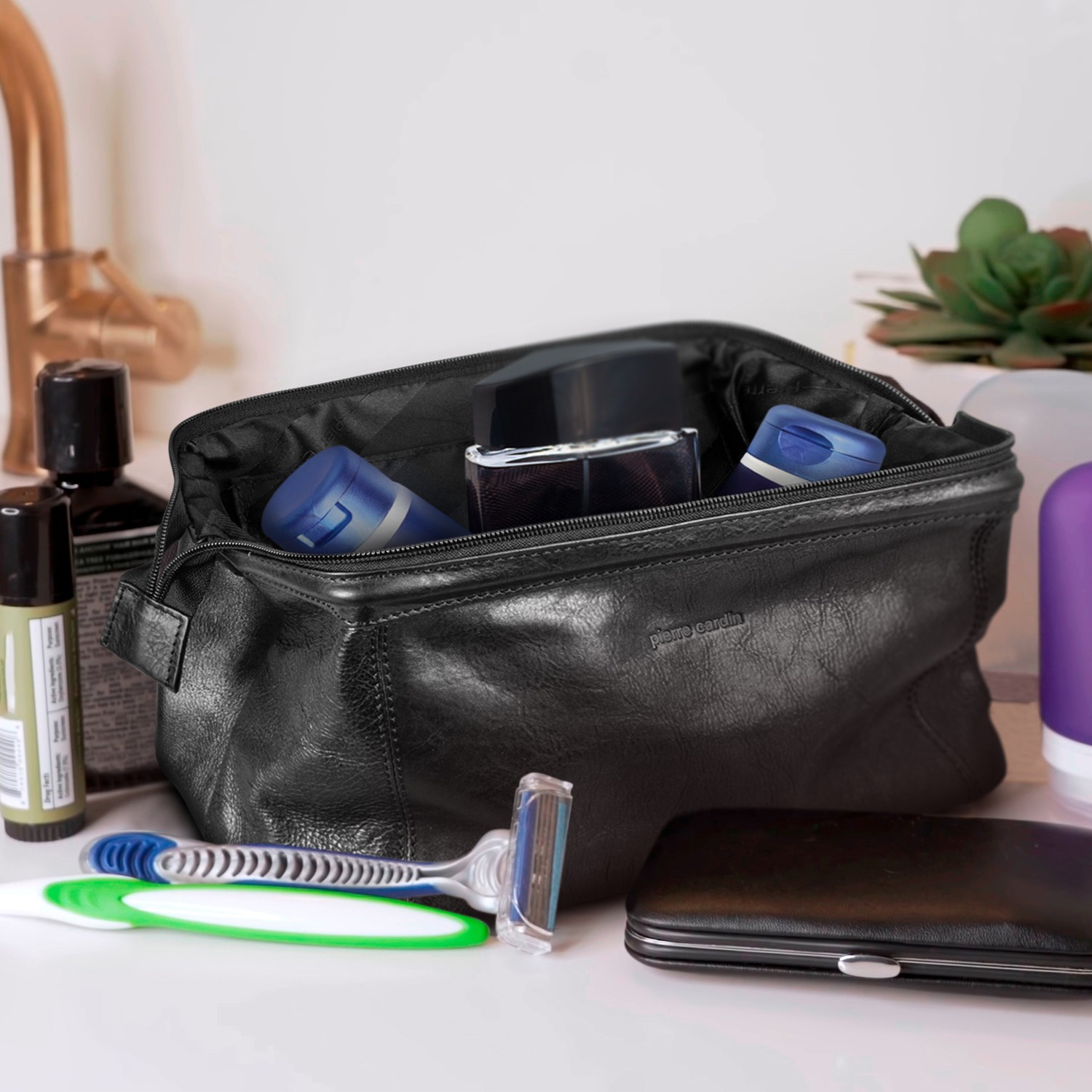 Pierre Cardin Leather Toiletry Bags