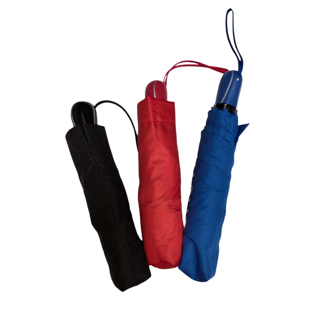 black, blue, and red folded umbrellas