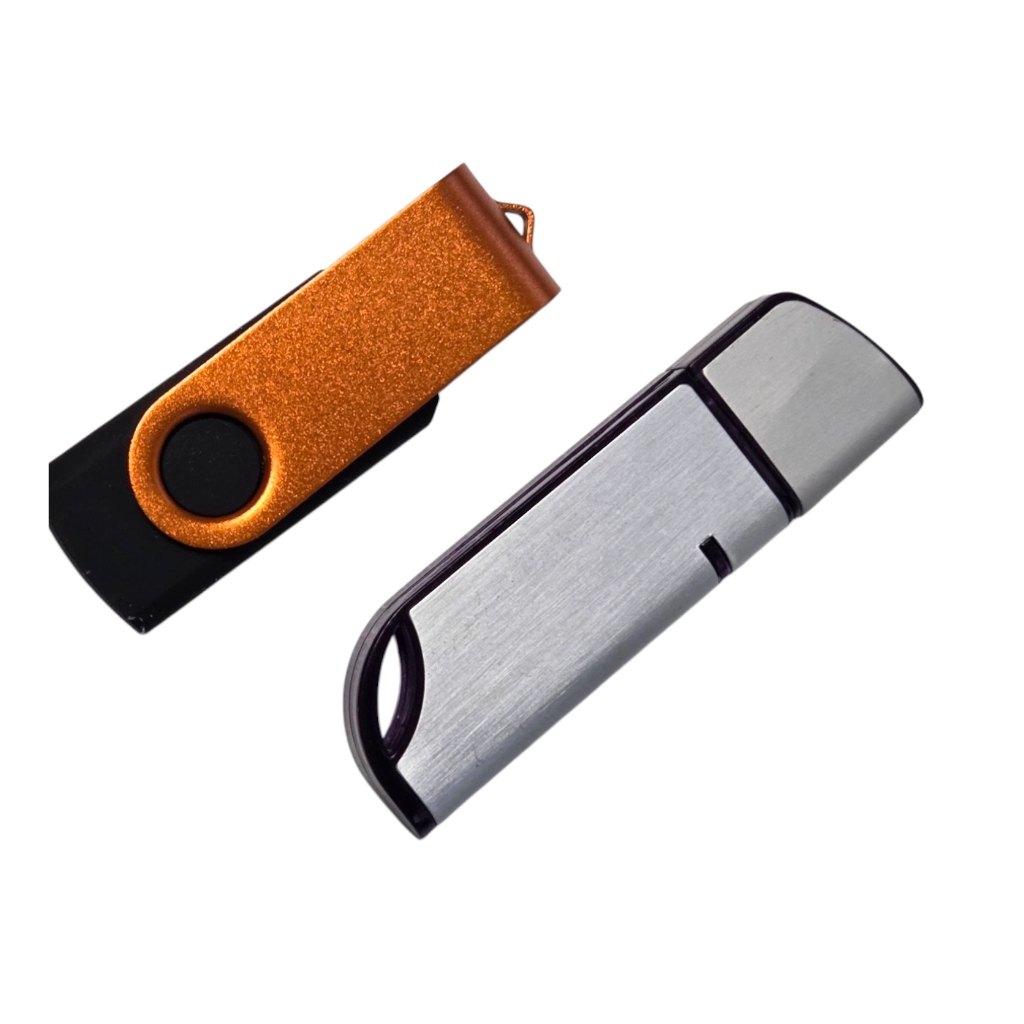 orange and grey metal casing of flashdrives