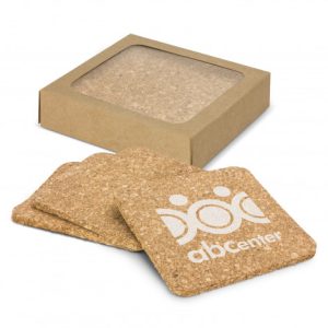Logo Emblazoned Square Cork Coaster Set